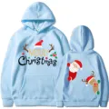 Sudadera con capucha azul claro con bonitos estampados de dibujos animados de Navidad. - S / Tops / Azul Claro