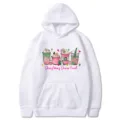White Christmas coffee cups printed hoodie casual long sleeve hooded sweatshirt for women men - S / Tops / White (311)