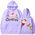 Sudadera con capucha navideña morada casual con lindos estampados de dibujos animados. - S / Tops / Lavanda