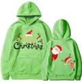 Sudadera verde de Navidad con estampado bonito de papá Noel y reno, jersey informal. - S / Tops / Verde Fruta