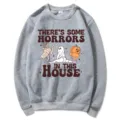 Sweat shirt gris col rond imprimé d'horreur Halloween haut manches longues mode - S / Hauts / Gris clair