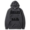 Sweat à capuche gris foncé motif horreur Halloween, pull ample casual manches longues. - S / Hauts / Gris Foncé (312)