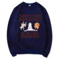 Sweat-shirt à manches longues imprimé graphique rigolo d'Halloween pull décontracté top - S / Hauts / Bleu marine