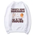 Sweat-shirt à manches longues imprimé Halloween, pull blanc décontracté col rond pour femme. - S / Hauts / Blanc