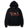 Felpa con cappuccio nera con stampa natalizia 2D, top casual per uomini e donne. - Taglia S / Top / Nero (311)