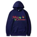 Felpa con cappuccio natalizia blu navy con stampa festiva, pullover comodo per tutti i giorni. - Taglia S / Top / Blu Marino (311)