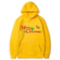 Felpa con cappuccio Natale gialla uomo donna pullover manica lunga stampa Merry Christmas grafica - Taglia S / Top / Giallo