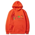 Felpa con cappuccio arancione di Natale con stampa Merry Christmas, pullover a maniche lunghe. - Taglia S / Top / Arancione