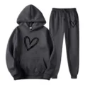 Dark grey hoodie and sweatpants tracksuit set for women men casual wear comfortable fleece outfit. - S / Top And Bottom / Dark Gray