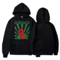 Black hooded sweatshirt with Palestine fist print, casual men women pullover hoodie top. - S / Tops / Style 18