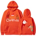 Sudadera con capucha naranja de Navidad con bonitos estampados de Papá Noel. Casual. - S / Tops / Naranja
