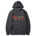 Felpa con cappuccio natalizia grigio scuro con stampa Merry Christmas, pullover comodo. - Taglia S / Top / Grigio Scuro (311)