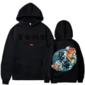 Schwarzer Herren Hoodie mit japanischem Koi-Wellen-Rückendruck und Streetwear Design. - S / Oberteile / Schwarz 2