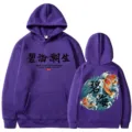 Violetter Kapuzenpullover mit chinesischem Text und Koi-Karpfen Grafikdruck Design. - S / Oberteile / Lila 2