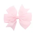 Close-up detail of a soft pink grosgrain ribbon hair bow clip for toddler girls - Pink