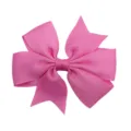 Close-up detail showing the texture of a cute pink grosgrain ribbon bow hair clip. - Rose Red