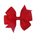 Detailed view of a handmade bright red grosgrain ribbon hair bow for kids and baby girls. - Red
