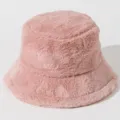 Sombrero de pescador de pelo sintético rosa suave y cálido para salidas invernales - Talla única / Rosa loto