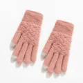 Guanti invernali in maglia rosa con punte delle dita grigie per schermi touch - Taglia unica / Guanti in maglia con motivo a ananas (Stile standard) / Rosa