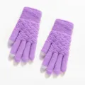 Guantes de invierno de punto morado con puntas táctiles en un diseño cálido - Talla única / Guantes de punto con patrón de piña (Estilo estándar) / Púrpura