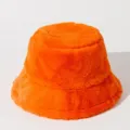 Gorro de pescador de felpa naranja brillante para invierno con textura de piel suave - Talla única / Naranja