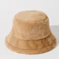 Sombrero de pescador de piel sintética color canela, accesorio cálido de invierno - Talla única / Caqui