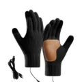 Guantes de punto calefactables por USB negros con puntas táctiles y palma antideslizante - Dedo Completo Antideslizante Un Nivel Calefacción / Negro