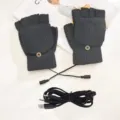 Guantes de punto con calefacción USB gris oscuro con práctico diseño de media vuelta - Talla única / Guantes calefactables con solapa de medio dedo (Ajuste de 1 nivel) / Gris