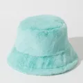 Sombrero de pescador de piel sintética verde menta suave para calor y estilo invernal - Talla única / Verde azulado