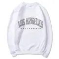 Women white casual loose crewneck sweatshirt with Los Angeles California print top fashion. - S / White