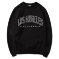 Black crewneck sweatshirt for women featuring Los Angeles California letter print casual top. - S / Black