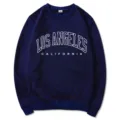Women's casual crewneck sweatshirt with Los Angeles letter print, comfortable loose long sleeve tops. - S / Navy Blue