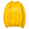 Yellow long sleeve crewneck fleece sweatshirt with Los Angeles California letter print. - S / Yellow
