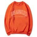 Orange oversized sweatshirt for women featuring a stylish Los Angeles front letter print. - S / Orange