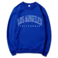 Women casual blue crewneck sweatshirt with Los Angeles California letter print stylish top. - S / Blue