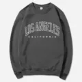 Dark grey casual crewneck sweatshirt featuring Los Angeles letter print for daily wear. - S / Dark Gray