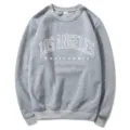 Grey crewneck sweatshirt for women, loose fit casual long sleeve pullover with Los Angeles print. - S / Tops / Light Gray