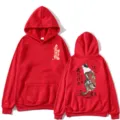 Red Japanese style cat print streetwear hoodie for men and women, loose pullover. - S / Red / Front & Back