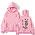 Pink Japanese style cat koi print streetwear hoodie loose casual hooded sweatshirt - Pink / Front & Back