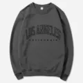 Dark grey crewneck sweatshirt featuring Los Angeles California graphic print for casual wear. - S / Tops / Dark Gray