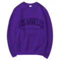 Purple crewneck sweatshirt for women featuring Los Angeles California letter print casual style. - S / Tops / Purple