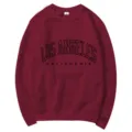 Maroon crewneck sweatshirt with Los Angeles California print casual long sleeve pullover top - S / Tops / Burgundy