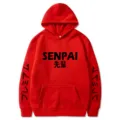 Sweat à capuche rouge avec impression de texte japonais SENPAI, molleton confortable. - S / Hauts / Rouge (527-530-531)