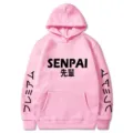 Sweat à capuche rose en molleton avec imprimé SENPAI sur le devant et manches japonaises. - S / Hauts / Rose (527-530-531)