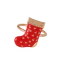 Christmas stocking napkin ring, red enamel finish with gold dots and knitted cuff detail. - Christmas Sock