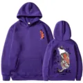 Purple Japanese cat print hoodie for men, casual streetwear hip hop pullover sweatshirt - Purple 2