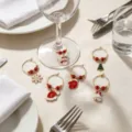 Σετ μεταλλικά charms ποτηριού κρασιού Χριστουγέννων, εορταστική διακόσμηση τραπεζιού. - Χριστουγεννιάτικο Σετ 1 / Σετ των 6