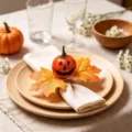 Decorative autumn pumpkin maple leaf napkin rings for Halloween Thanksgiving table settings. - Pumpkin Maple Leaf Style