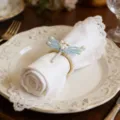 Pearl dragonfly napkin ring, elegant table setting decoration for western dining and parties. - Artificial Pearl Dragonfly Style / White