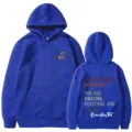 Felpa con cappuccio blu con stampa di testo ispiratore davanti e retro, streetwear comodo. - Taglia S / Top / Blu